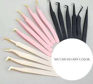 Pinzette da donna in tinta unita rosa russo di alta qualità per il trucco Logo personalizzato <span class=keywords><strong>Stefan</strong></span> in acciaio punta punta Volume etichetta privata - Product Image 2