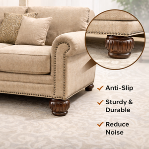 Round Carved Wooden Furniture <b>Leg</b> Solid Wood <b>Sofa</b> Table Bed <b>Leg</b> Premium Walnut Finish OEM Custom Manufacturer - Product Image 2