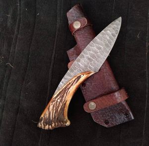 มีดดามัสกัสจับกระดูกมีดล่าสัตว์ทำด้วยมือทำจากญี่ปุ่น - Product Image 1