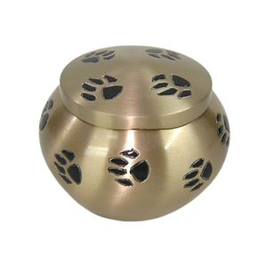 Urna Funeraria de Metal Premium Odyssey, Diseño Moderno con Patrón de Huella Negra, Recuerdo Elegante para Servicios Funerarios de Mascotas, Oculta las Cenizas con Estilo - Product Image 1