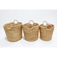 Ensemble de 3 paniers ronds en jacinthe d'eau de haute qualité et durables avec deux poignées, faits à la main, couleur personnalisée, panier de récolte de fruits