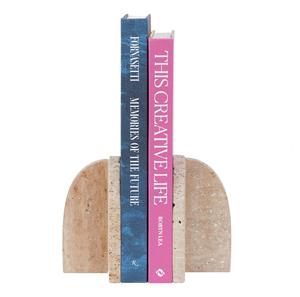 Sujetalibros de piedra de travertino natural, forma de medio arco, aspecto de mármol pesado, tapón decorativo para libros, estantería minimalista moderna, organizar - Product Image 1