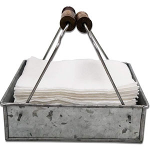 Porte-serviettes galvanisé de taille moyenne avec poignée en bois, parfait pour une décoration de table élégante et le rangement du papier de soie - Product Image 5