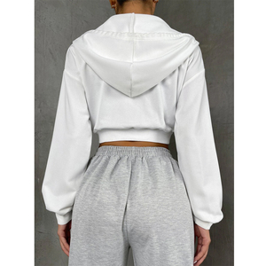 Sudaderas con capucha cortas modernas y elegantes para mujer, sudaderas con capucha bordadas a la moda de mezcla de algodón y poliéster, mejora tu invierno - Product Image 2