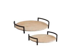 Fábrica al por mayor redondo de madera desayuno bandeja para servir cocina cena comida Mango servir té bandeja con asas - Product Image 1