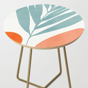 Hoja de árbol impresa alta barra de café Pub Mesa Redonda central de metal y madera con esmalte impreso mesa más caliente muebles mesa de centro - Product Image 2