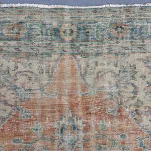 Vintage Turkish Large Rug 6x9.6 ft, <b>Brown</b> Blue Polka dot <b>Wool</b> Rug - Product Image 5