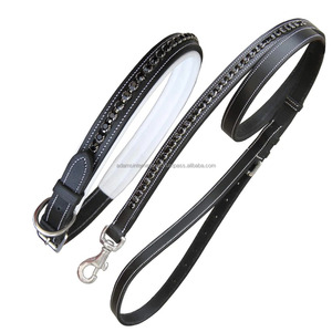 Collar de perro de cuero con logotipo personalizado de alta calidad con producto de caballo ostentoso negro de plomo - Product Image 4