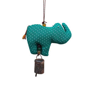 Handmade Bohemian <b>Elephant</b> Hanging Ornament Recycled Cotton Fabric with Beads Bells for Home Wall Art Creative Diwali Style - Product Image 4