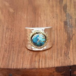 Blue <b>Copper</b> Turquoise Ring 925 Sterling Silver Adjustable Boho Ring Open <b>Band</b> Statement Jewelry Gift - Product Image 2