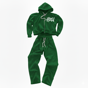 Survêtement en molleton d'hiver personnalisé avec strass pour homme, de haute qualité, vintage, avec patchs usés, sweat-shirt à fermeture éclair en coton, pantalon de survêtement - Product Image 3