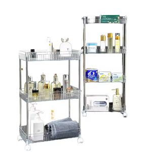 Élégante étagère de rangement en métal noir à trois niveaux avec roulettes, type sur pied, pour la décoration et l'organisation du salon à la maison - Product Image 4