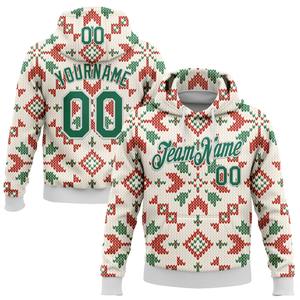 Direct Industry Wholesale 3D Embroidered Custom Stitched Green <b>Red</b>-White 3D Christmas Floral Sports Pullover <b>Sweatshirt</b> Hoodie - Product Image 2