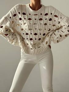 2024 nuevo cárdigan negro de chica caliente para mujer Casual de manga larga hueco Top suelto de talla grande de espesor fino de punto para sólido - Product Image 3