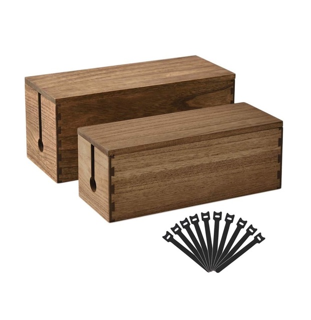 Cable Management Box Wooden  Cable Organizer Hide Power Strips Electrical Plugs - Desk Wires Station Protector for TVs Computer