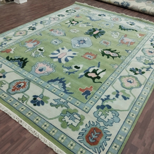 Tapis en laine de luxe NZ or-vert Beige Oushak Design traditionnel doux tapis oriental pour décor de salon haut 1 pièce - Product Image 2