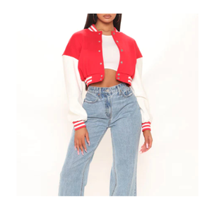 Nouvelles vestes universitaires pour femmes, vêtements décontractés, couleur et logo personnalisés, avec des caractéristiques respirantes en peau de mouton et en coton, en vente - Product Image 1