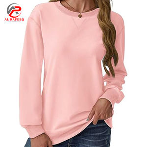 Femmes surdimensionné coton français éponge sweat solide goutte épaule col rond sweat Logo broderie Style décontracté pour l'hiver - Product Image 2