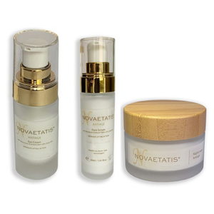 Night face cream for skin regeneration plus day serum for hydrating & brightening and eye cream bags removal lifting action