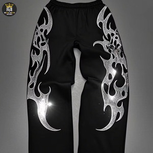 Pantalon décontracté léger pour homme avec strass et détails en cristal, tissu en toile 100% coton de haute qualité, look de créateur - Product Image 3