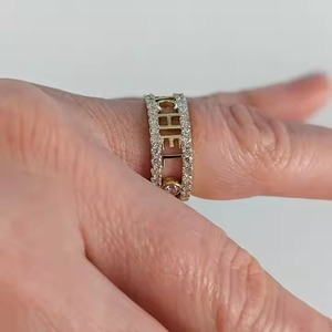 Personalizado 14K oro amarillo eternidad, anillo vermeil fecha personalizada fuentes símbolos número romano nombre laboratorio joyería diamante anillo - Product Image 3