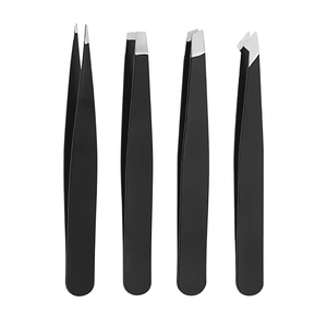 Pinzas de cejas de acero inoxidable inclinadas negras profesionales para manualidades de precisión para belleza y aseo, pinzas para cejas - Product Image 5