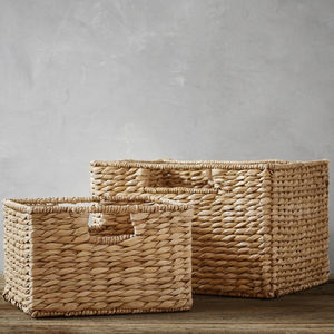 Bacs de rangement rectangulaires faits à la main du Vietnam certifiés Sedex BSCI avec jacinthe d'eau et poignées en bois pour usage domestique OEM accepté - Product Image 6