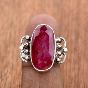 แหวนทับทิม925แหวนเงินยาวรูปไข่วงแหวนของขวัญลายเส้น - Product Image 3