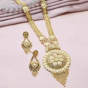 Conjunto de collares largos rellenos de oro de 14K 18K 24K al por mayor, conjunto de joyería de diseño floral, conjunto de joyería chapado en oro de latón. - Product Image 2