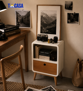 TACASA Nordic Wooden Nightstand with <b>Drawer</b> Storage and Open Shelf Bedside Table for Bedroom Living Room Furniture - Product Image 1