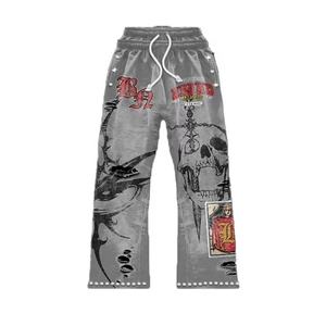 Ensemble de sweat-shirt à lavage acide personnalisé pour hommes, pantalon de survêtement évasé brodé, survêtement vintage streetwear, sweat-shirt à fermeture éclair en coton lourd - Product Image 4