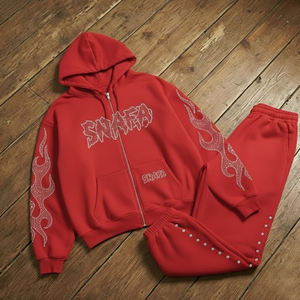 Survêtement personnalisé avec logo imprimé en strass, effet délavé, pour homme, prix ajustable, survêtements en strass pour homme - Product Image 1