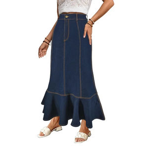 Wholesale Women's Long Denim Skirt Summer High Waist Skirt Streetwear Split A-line Jeans Skirt for Women - Product Image 4