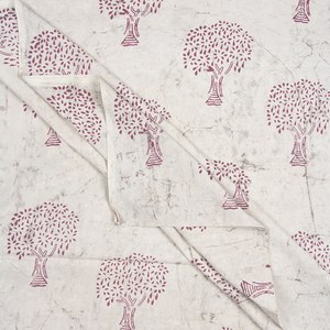 Pink Tree Floral Square Hand Block Printed 100% Cotton FABRIA 21x21 Inches Women Handmade Summer Winter Wear Scarf Neck Wrap - Product Image 2