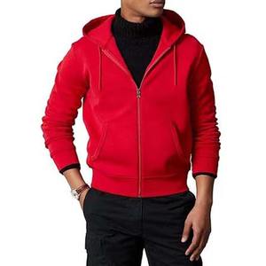 Sweat à capuche pour homme en molleton 100% coton respirant d'hiver, couleur rouge, manches longues, fermeture éclair, streetwear, en provenance du Pakistan - Product Image 5
