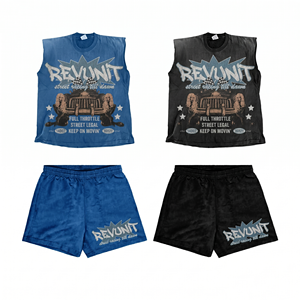 300 GSM Heavyweight Cotton Washed Black Sleeveless T Shirt Shorts <b>Set</b> Custom Graphic Men Sleeveless shirt and Shorts <b>Set</b> - Product Image 6