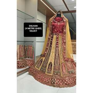 Venta de exportación de terciopelo Lehenga Choli ocasiones festivas con hilo dorado para Mujer Colección de ropa de FIESTA DE LA India - Product Image 1