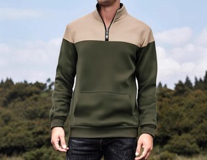 Vente chaude hommes demi fermeture éclair pull sweat sur mesure plaine contraste tissu couleurs quart fermeture éclair pull à capuche solide - Product Image 1