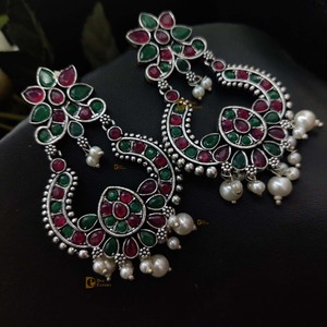 <b>Silver</b> Replicaa Earring Sliver Stone Work Dangler Earring Earrings With Girls Wear Casual Party Wear and Gifted - Product Image 6
