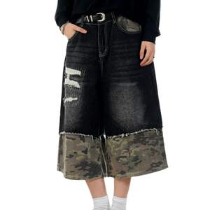 Acid Wash Vintage Distressed Streetwear Hip Hop Trendy Denim Shorts Hombres Verano Transpirable Oversized Jeans Short - Product Image 6