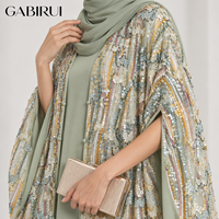 Robe Musulmane de Luxe Faite à la Main, Modèle Empress, Cape Ornée, Galabeya Ouverte, Abaya Brodée de Paillettes, pour Mariage, Fête et Aïd, Mode Pudique