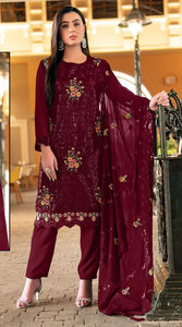 Nouveau costume pakistanais Georgette avec broderie lourde Santos bas avec intérieur avec broderie en filet papillon Dupatta pour femmes - Product Image 4