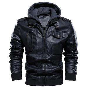 Hombre invierno grueso cálido Vintage cuello con capucha Club Bomber abrigos de cuero chaqueta de motocicleta hombres Casual PU chaquetas de cuero - Product Image 1
