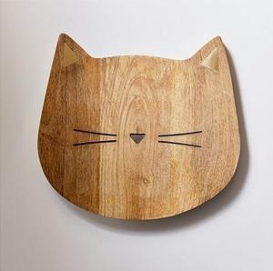 Tabla de cortar de madera natural con forma de cara de gato, utensilios de cocina, tabla de cortar para verduras, pan y queso, bloques para cortar - Product Image 1