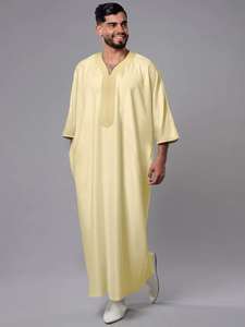 Jubba สีล้วนของผู้ชายเสื้อผ้าอาหรับอิสลามสีล้วนเสื้อผ้าลำลอง - Product Image 5