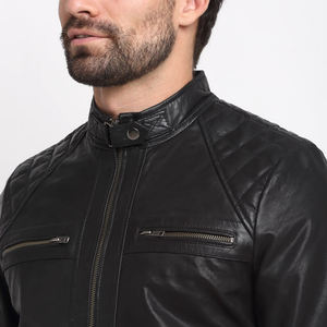 Blouson de motard professionnel pour homme en cuir de mouton élégant, broderie personnalisée, confortable, doux, style urbain, logo frontal - Product Image 5
