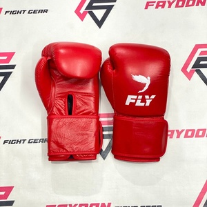 Gants de boxe en cuir de vache véritable FLY Red sur mesure, fermeture à sangle, entraînement confortable, rembourrage absorbant les chocs - Product Image 1