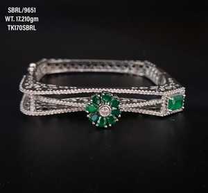 Brazalete de circonita cúbica de Plata de Ley 925, conjunto de pavé de flores de piedra Esmeralda, regalo de Navidad, pulseras de eslabones de cadena fina para boda - Product Image 1