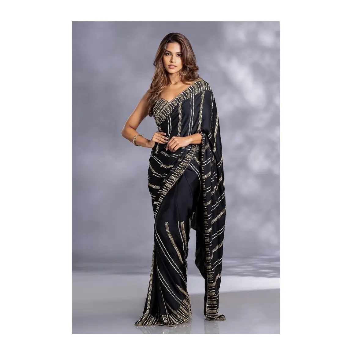 Gaun pesta gaya Bollywood pakaian warna hitam Georgette urutan bordir desainer Saree untuk wanita Saree terbaru desain blus