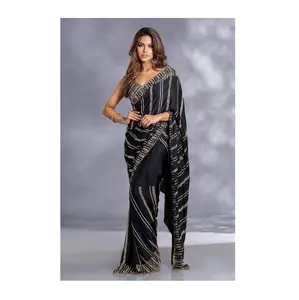 Bollywood Style Party wear Black color Georgette Sequence Embroidery Designer Saree for Women Latest Sarees Blouse Design